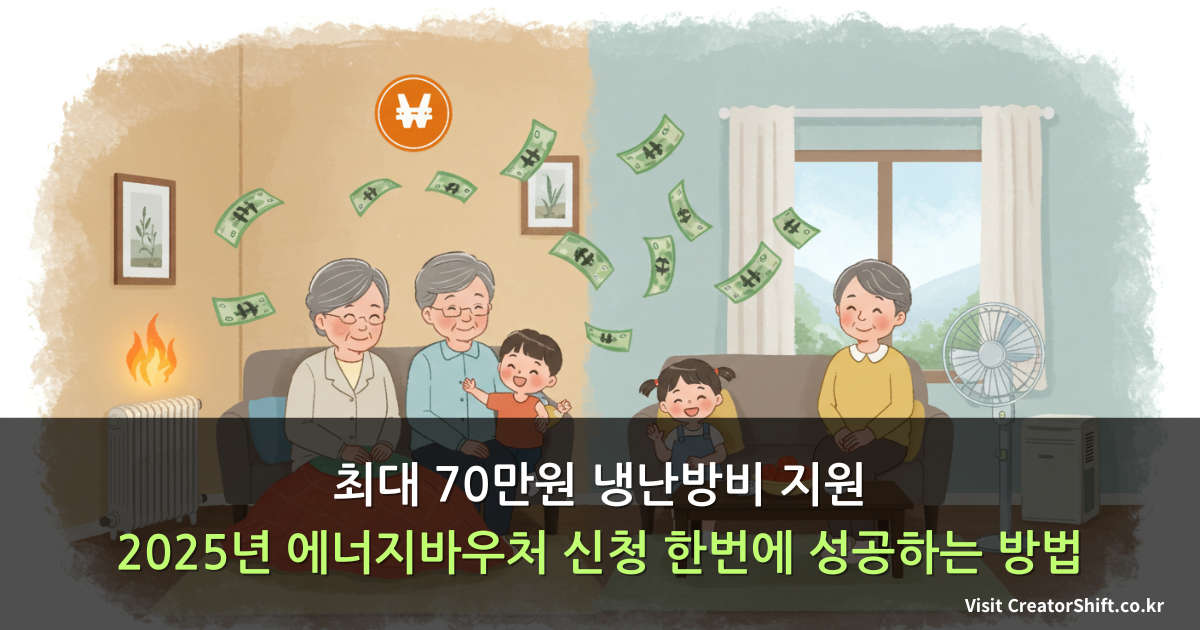 2025년 에너지바우처 지원으로 여름엔 시원하고 겨울엔 따뜻하게 지내는 행복한 가족의 모습