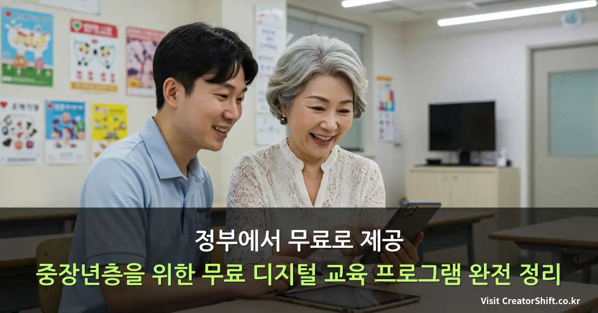 정부에서 무료로 제공하는 중장년층 디지털 교육 프로그램 안내 - 디지털배움터에서 스마트폰과 컴퓨터를 배우는 중장년층의 모습