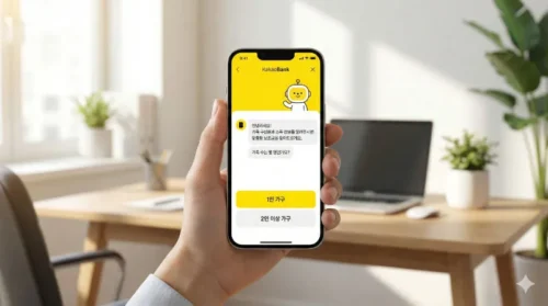 카카오뱅크 앱에서 정부지원금 찾기 서비스를 이용하는 모습 - 챗봇과 대화하며 맞춤형 지원금 조회