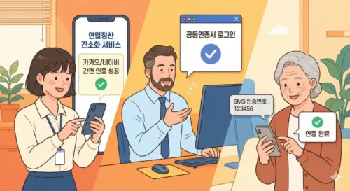 연말정산 간소화 서비스의 다양한 인증 방법을 보여주는 이미지 - 공인인증서, 간편인증, 문자인증