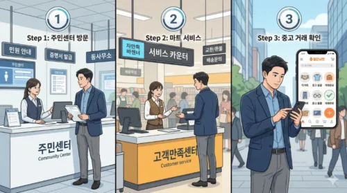 종량제봉투 긴급 구매 3단계 대처법 인포그래픽 - 동주민센터 대형마트 당근마켓