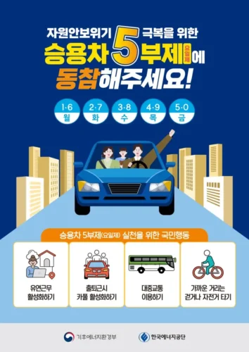 자원안보위기 극복을 위한 승용차 5부제 참여를 안내하는 포스터 이미지